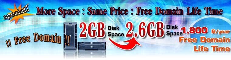 Web Hosting Special Promotion 2.6 GB only 1,800 baht / year free domain life time